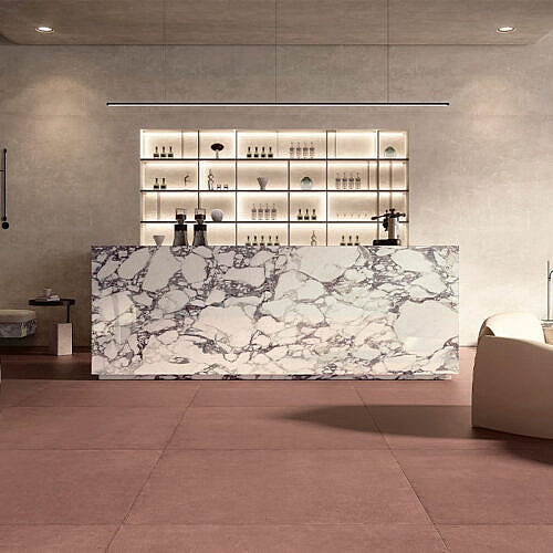 Calacatta Viola køkkenø eller butiksmontre