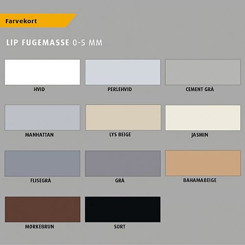 LIP farvekort over Fugemasse 0-5-mm