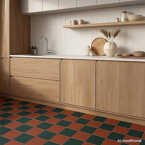 Aura Red 15x15 og Aura Greeb´n 15x15 - røde og grønne porcelænsfliser til væg og gulv