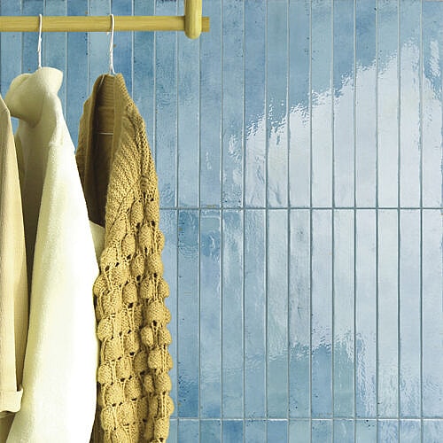 Broager Himmel Blank 4,8x45 sildebensfliser i blåt murstenslook