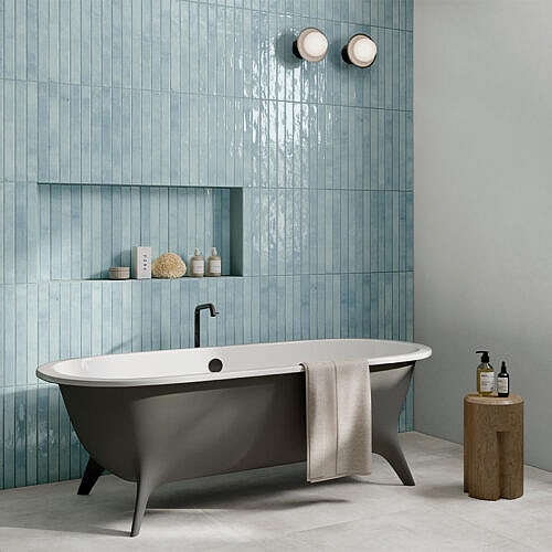 Broager Himmel Blank 4,8x45 sildebensfliser i blåt murstenslook