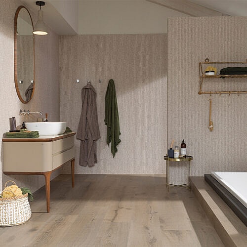 Flet Beige 60×150 – keramisk vægflise i 3D-fletdesign