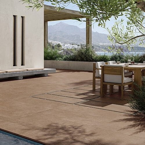 Moseløkken Rust Ru 60x60 - Keramisk udendørsflise i cementlook