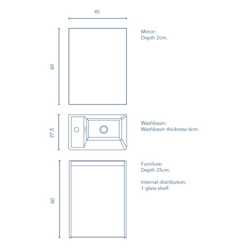 Havnefronten Hvid Blank 45x25x60